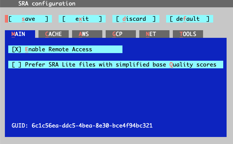 SRA Toolkit configuration screen